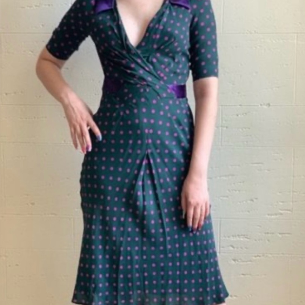 Rare Vintage Moschino Silk Polka Dot Retro Dress sz 12